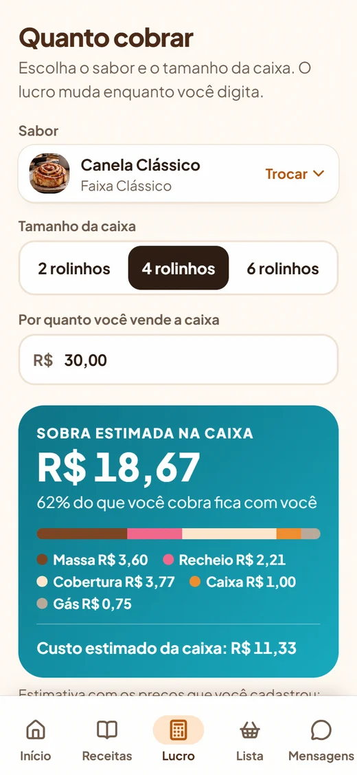 Tela Lucro do app Rolinho Lucrativo.