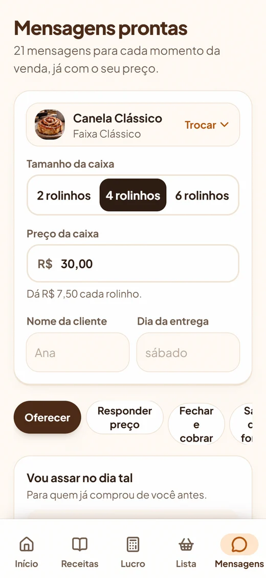 Tela Mensagens do app Rolinho Lucrativo.